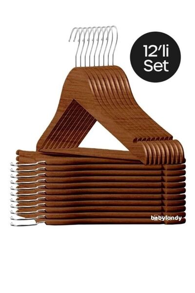 Yenidem 12 Adet - Ahşap Görünümlü Plastik A Kalite Kahverengi Elbise Askı