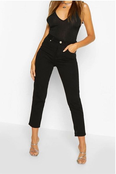 ByCukurovaFrango Women's High Waist Non-Fading Black Lycra Mom Jean Boyfrend Pants 2024