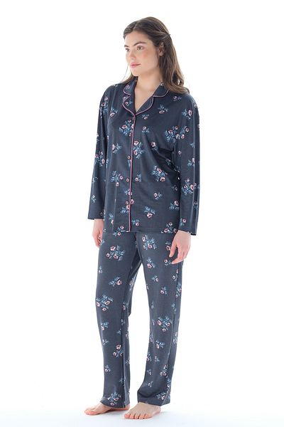 Feyza Pijama Women's Floral Patterned Front Buttoned Pajamas Set