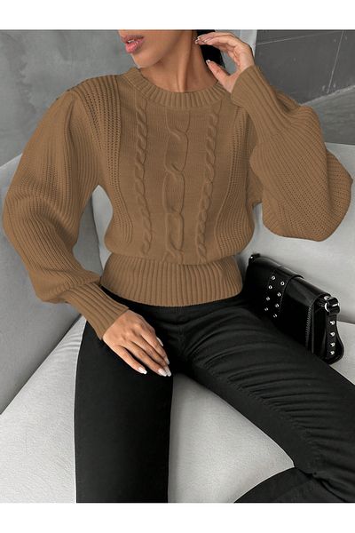 AQE FASHION Pulover de damă cu tricot de cămilă, cu mâneci prințesă, împletit cu păr cu gât