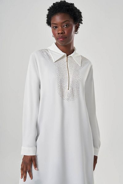 Mizalle Signorita Lange Ecru-Tunika