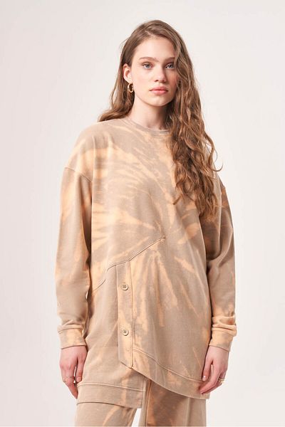 Mizalle Batik Buttoned Beige Sweatshirt