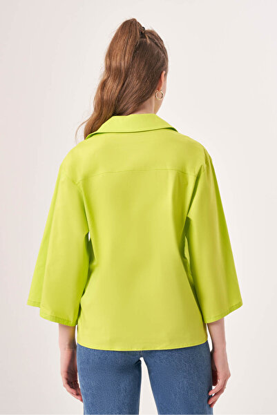 Mizalle Short Pocket Poplin Green Shirt