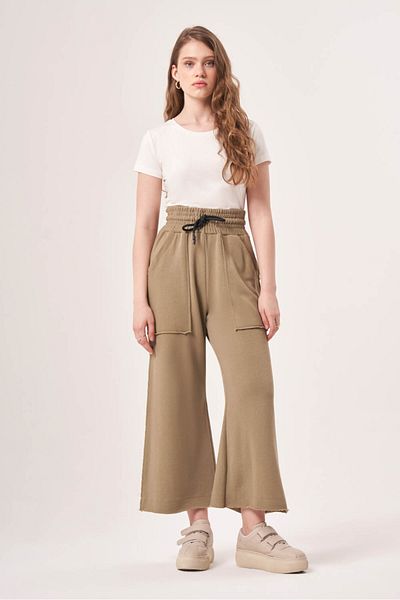 Mizalle Wide Leg Knitted Green Trousers