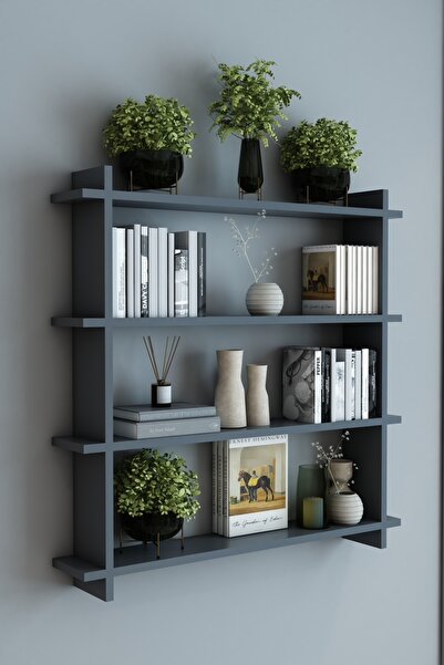 KLT Modüler Dekoratif Duvar Rafı, Modern Duvar Rafı, Mobilya, Antrasit Gri, 3...