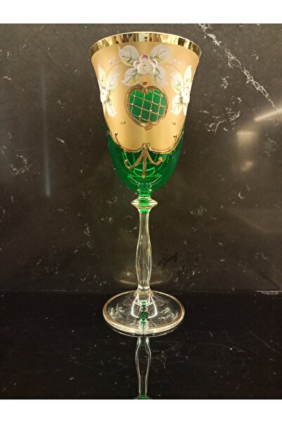 Genel Markalar 1 VİNTAGE ANTİKA BOHEMİA KRİSTAL YEŞİL TEKLİ KADEH 200 - 399 cc Cam Beyaz Şarap Kadehi