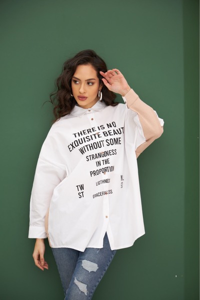 MİA NOURA Πουκάμισο με στάμπα από ποπλίνα-μπροστά-πίσω-3 κλωστές