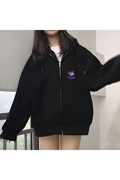 DEEFWEAR Kuromi Baskılı Unisex Şardonlu Kapşönlü Hoodie