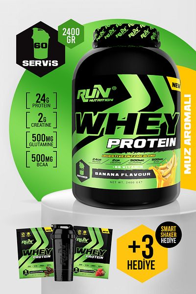 Run Nutrition Whey Protein - 2.4 Kg - MUZ Aromatic - 60 Serves - Gifted