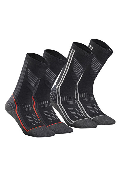 Decathlon Черни дълги термо чорапи за възрастни за носене на открито - 2 чифта - Sh900 Mountain Mid