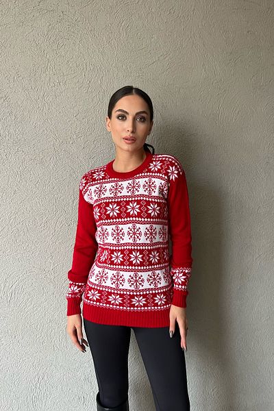 Seda Yalçın Atelier Red and White Crew Neck Themed Sweater