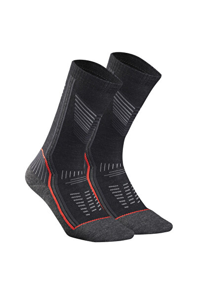 Decathlon Черни дълги термо чорапи за възрастни за носене на открито - 2 чифта - Sh900 Mountain Mid