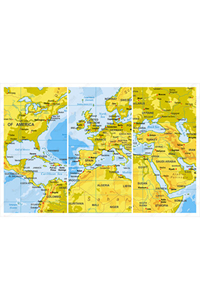 Plustablo Dünya Haritası Güncel Canlı Renklerde Ülkeler Kıtalar ve Denizler Duvar Kağıdı