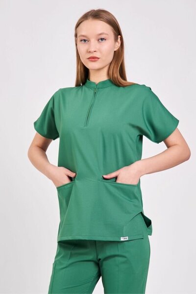 Owlet Medikal Λύκρα Χειρουργική φανέλα με φερμουάρ πράσινο γρασίδι