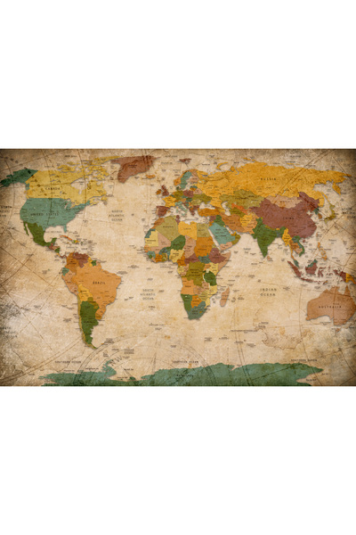 Plustablo Vintage Dünya Haritası Oteller ve Okullar İçin Retro Duvar Kağıdı