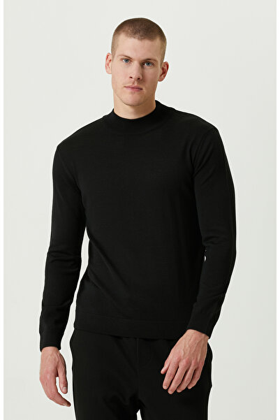 Network Yarım Balıkçı Yaka Siyah Triko Kazak