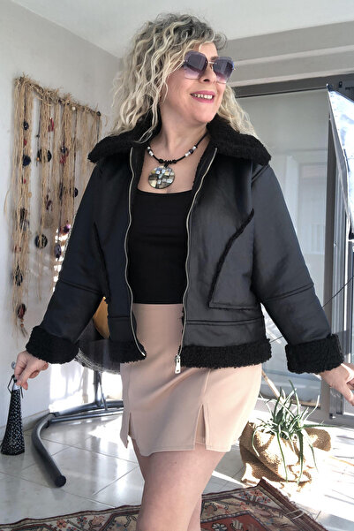 Dila Butik Yandan Cepli İçi Kuzu Deri Mont