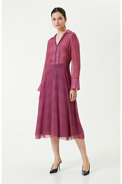 Network Düğme Detaylı Fuşya Uzun Kollu Elbise