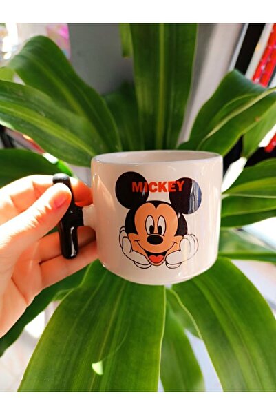 EyER Shoping Mickey Mause Baskılı T Kulplu Kupa Bardak Siyah