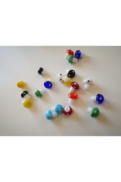 PASAMİA Glass Mushroom Jewelry Bead for Magic Touches - 2 Pieces Mixed Color