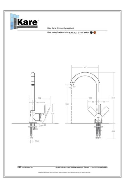 KARE İnci Mix Black - Copper Sink Faucet (Long Pipe)