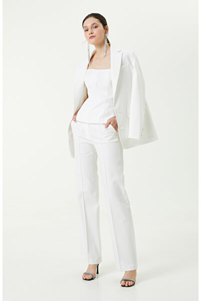 Network Ekru Pilili Bol Paça Yüksek Bel Pantolon