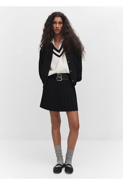 MANGO Woman Pleated Knitwear Mini Skirt
