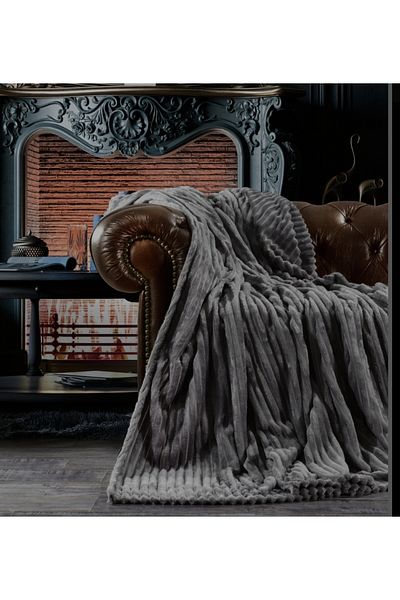 KÜBRAHOME'S Welsoft Striped Double Blanket Anthracite Zebra Casa