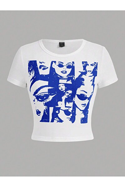 Jose Clothing Γυναικεία μπλούζα με κοντομάνικη στάμπα σε λευκό χρώμα