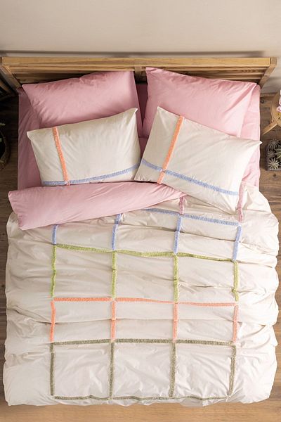 ŞENER HOME Cotton Box Puff Embroidered Double Duvet Cover Set Insula Pudra