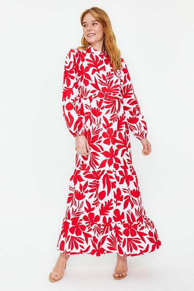Trendyol Modest Dlaždice vzorované polopatchworkové široké bavlněné tkané šaty TCTSS23EB00222