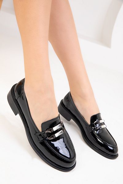 SOHO Black Patent Leather Women's Loafer Shoes 18733