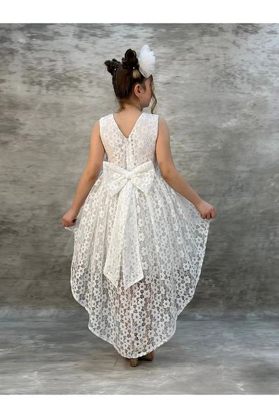Tomac Girl's White Floral Patterned Evening Dress