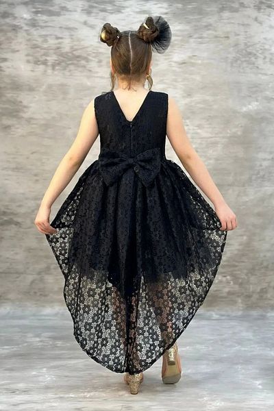 Tomac Girl's Black Floral Patterned Evening Dress