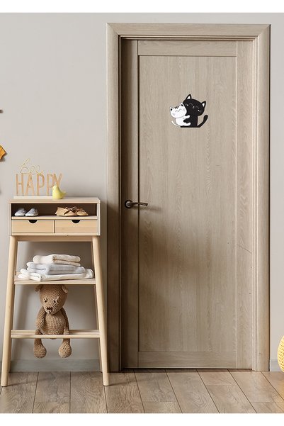AlyMarkt Black and White Hugging Cats Themed Sticker for Door Wall Mirror Glass