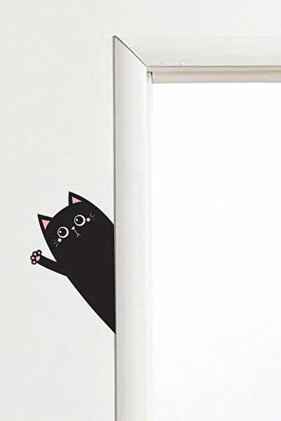 AlyMarkt ملصق أسود لطيف على شكل قطة على شكل مرآة حائطية للباب