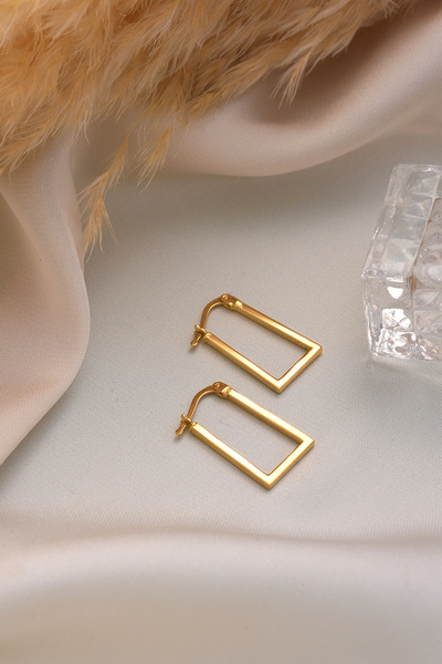 WOOW GOLD 14 Ayar Altın Küpe Kare Halka Küpe