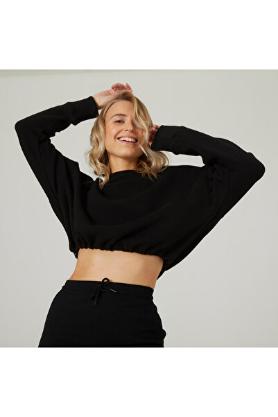 Decathlon Kadın Siyah Crop Sweatshirt 520 - Fitness