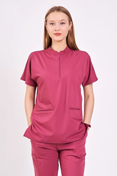 Owlet Medikal Likralı Koyu Pembe Fermuar Detaylı Takım