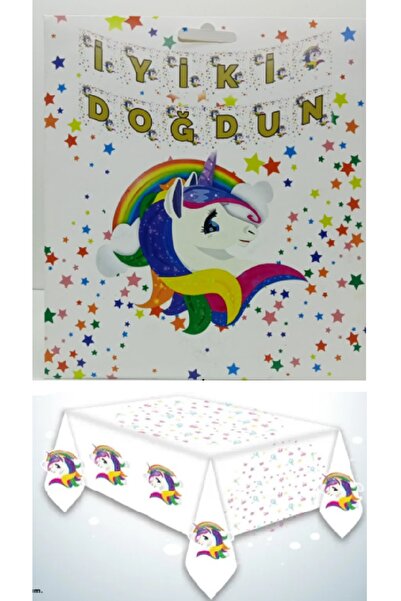 Dizayn Parti Evi La mulți ani Banner Unicorn și Față de masă Unicorn