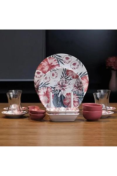 Keramika Keremika - Red Flower - 19 Pcs Breakfast Set