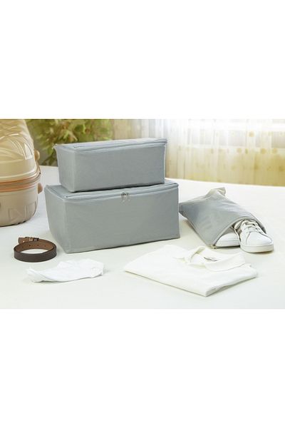 Dükkanönü 3-Piece Suitcase Organizer Socks, Laundry, Shoe Mesh Set - Gray Spotted