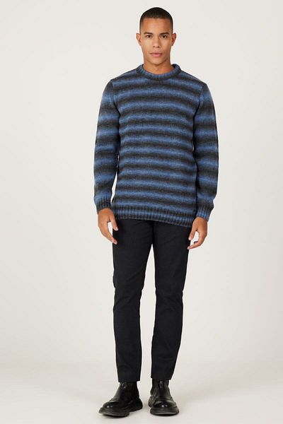 ALTINYILDIZ CLASSICS Πλεκτό πουλόβερ από μαλλί Standard Fit Normal Cut Crew Neck Anthracite-Sax