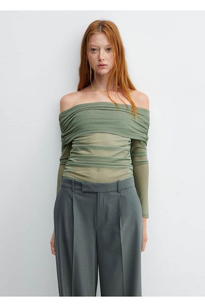 MANGO Woman Tricou din tul cu umeri