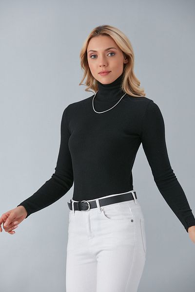 Cosy&Chic Pulover cu gât înalt din bumbac negru