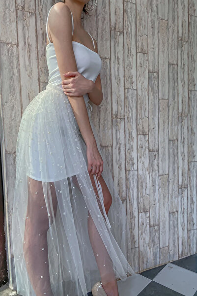 Hayalperest boncuk Özel Günler İçin İncili Tül Etek Aksesuar Elbise Dekoru Kostüm Aksesuarı İncili Şeffaf Tül Etek