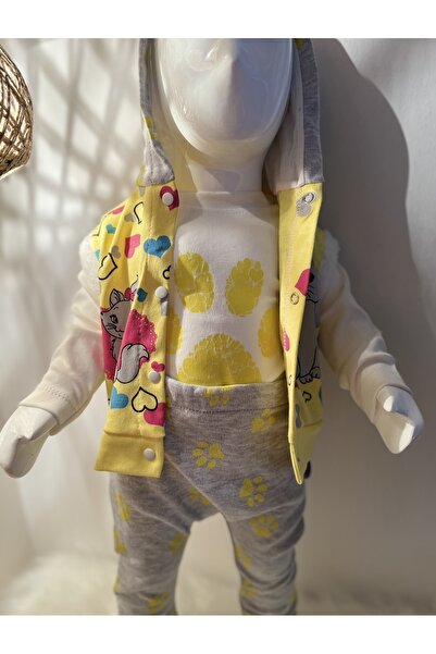 Aa Bebek Kız Bebek Kedili-Patili Kapüşonlu 3'Lü Takım