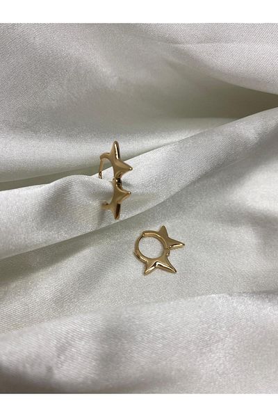 KÜBRA UYAN JEWELRY 316 L Gold Color Triangular Darkening Earrings Leaf Model