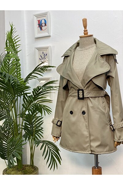 Esre Store 4451 - Buttoned Hijab Trench Coat Khaki