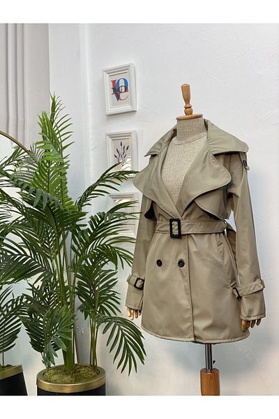 Esre Store 4451 - Buttoned Hijab Trench Coat Khaki